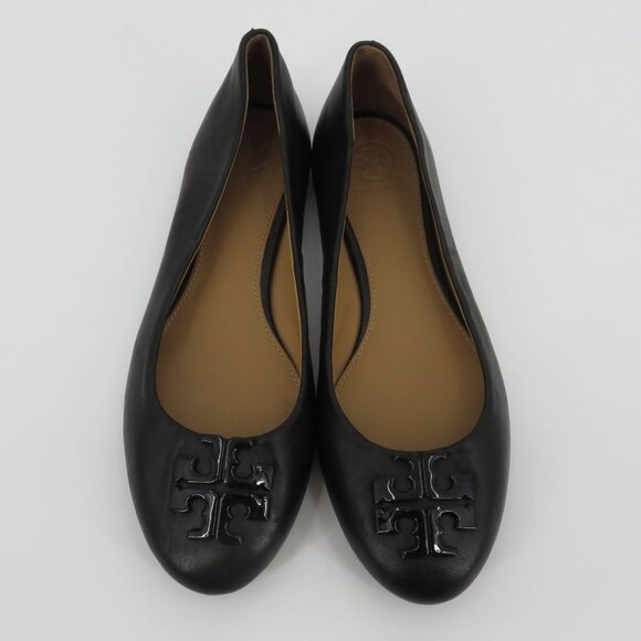 Tory Burch Lowell 2 Women 8 M Black Leather Ballet Flat Slip On Shoes 57778 Logo - Picture 3 of 16
